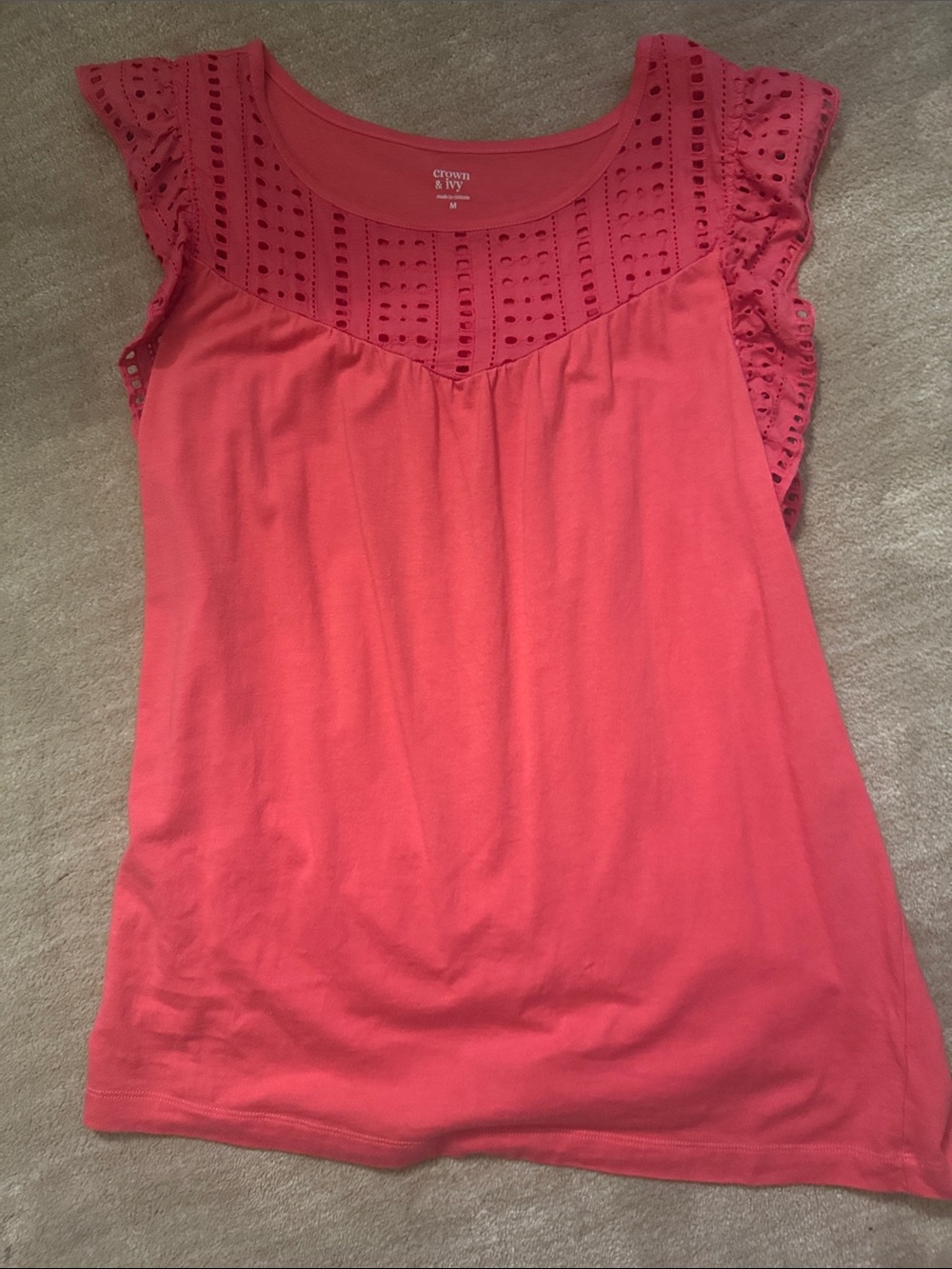 Crown & Ivy Coral Eyelet Scoop Neck Tank